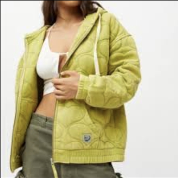 Urban Outfitters Jackets & Blazers - Urban Outfitters lime green quilted hooded soft zip jacket. Sz XS
